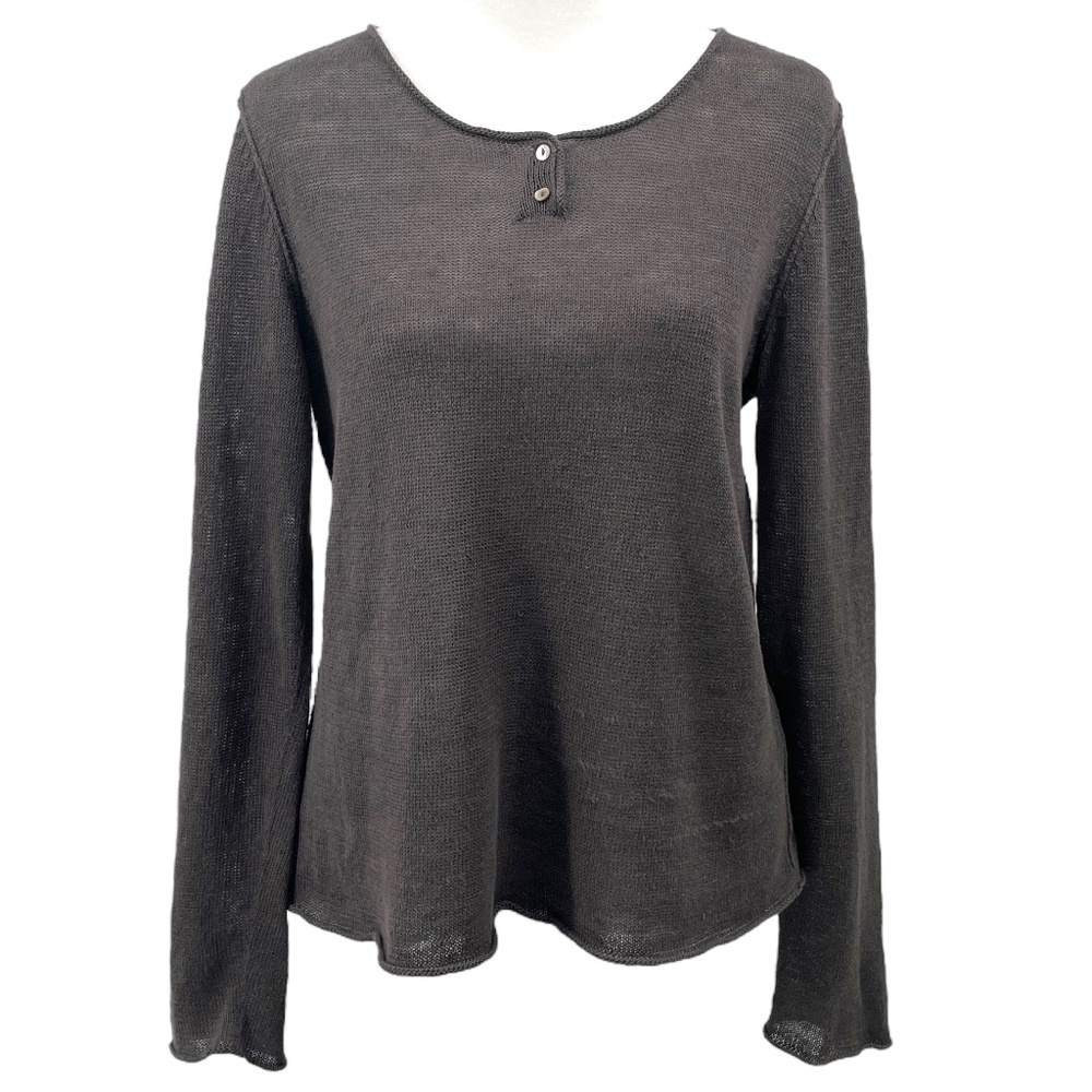 Eileen Fisher Organic Linen Slub Long Sleeve Sweater, Brown, Size PS